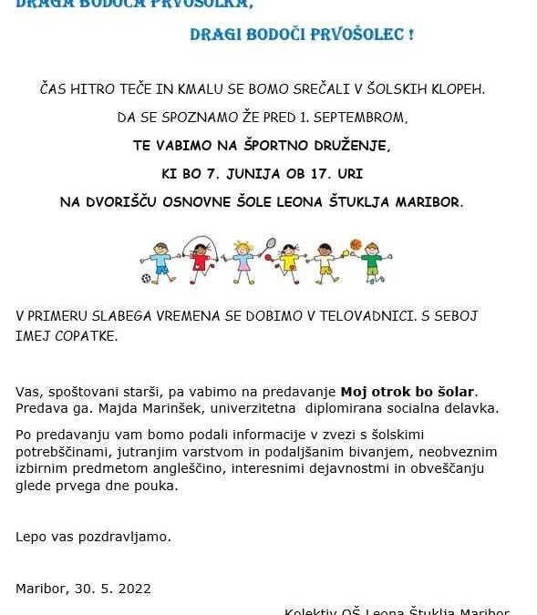 Vabilo bodočim prvošolkam in prvošolcem
