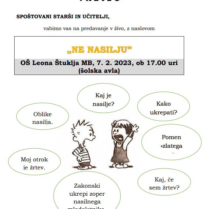 Vabilo na predavanje za starše in roditeljski sestanek