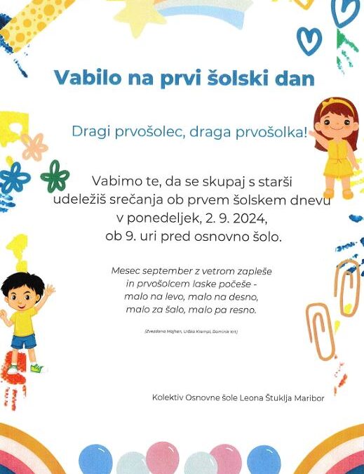 Prvi šolski dan za učence 1. razreda