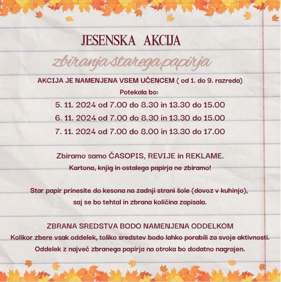 Jesenska akcija zbiranja starega papirja