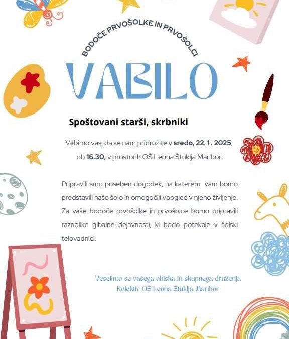 Vabilo bodočim prvošolkam in prvošolcem