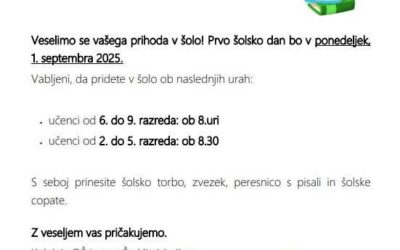 Vabilo – prvi šolski dan za UČENCE OD 2. DO 9. RAZREDA