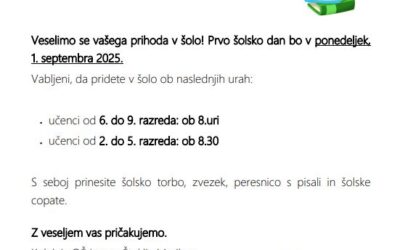 Vabilo – prvi šolski dan za UČENCE OD 2. DO 9. RAZREDA