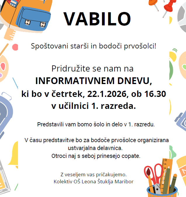 Vabilo na srečanje z bodočimi prvošolci
