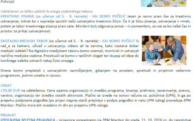 Tabor za nadarjene učence – v času jesenskih počitnice